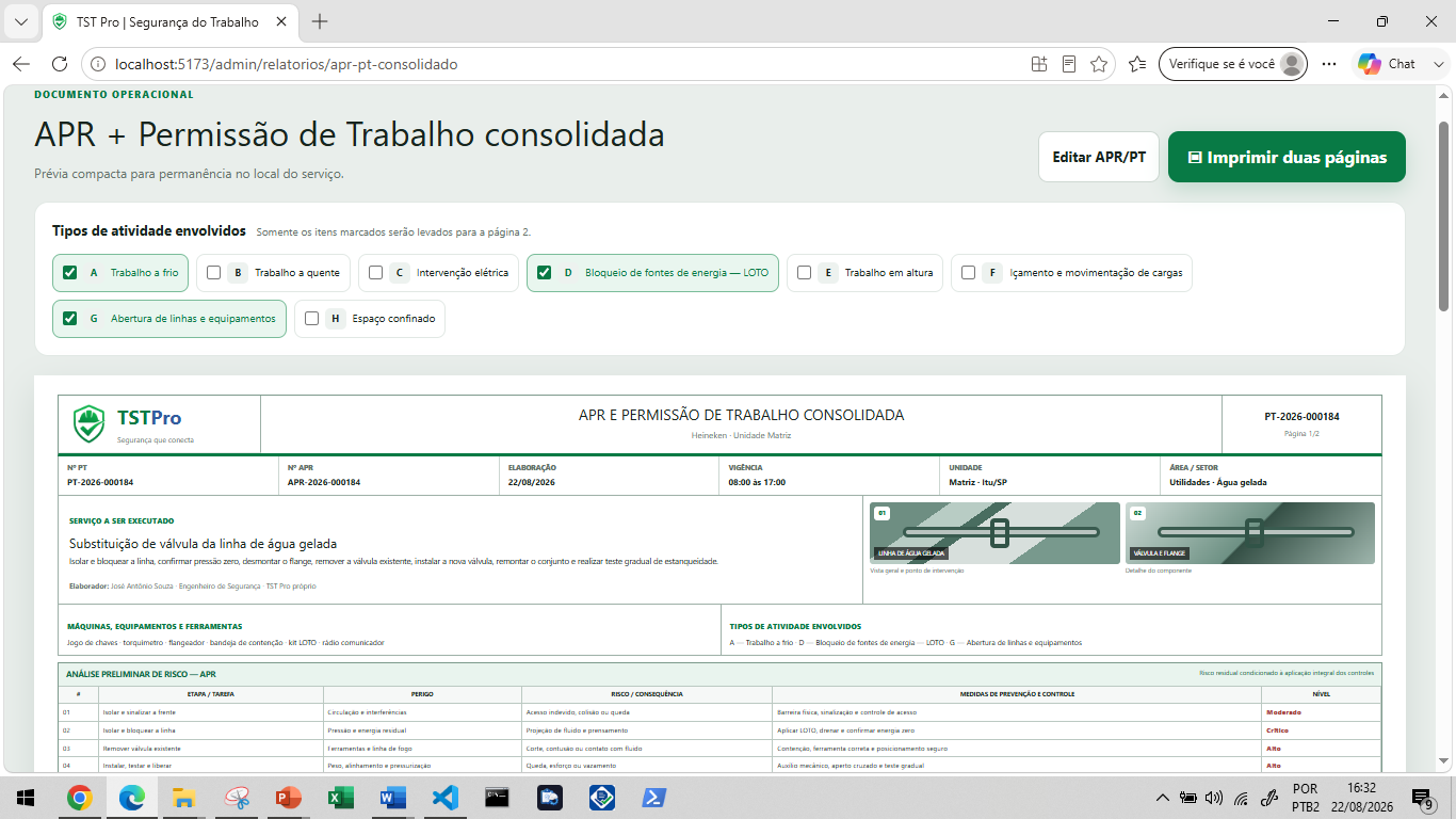 Relatório consolidado de APR e Permissão de Trabalho
